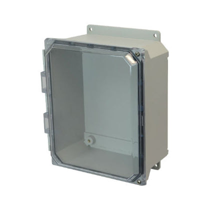 AMU1084CCHF 10x8x4 NEMA 4X Fiberglass Enclosure w/ Clear Hinged Screw Cover Flange Mount