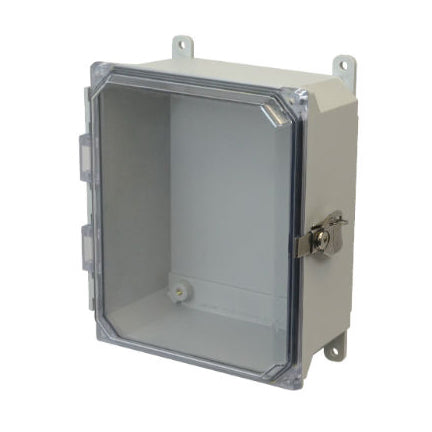 AMU1084CCT 10x8x4 NEMA 4X Fiberglass Enclosure w/ Twist Latch Clear Hinged Cover Foot Mount