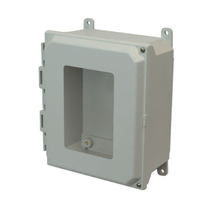 AMU1084HW 10x8x4 NEMA 4X Fiberglass Enclosure w/ Hinged Screw Cover Window Foot Mount