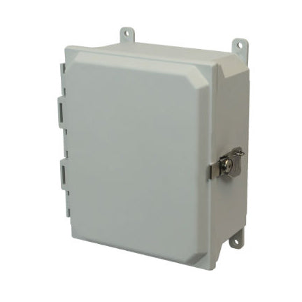 AMU1084T 10x8x4 NEMA 4X Fiberglass Enclosure w/ Twist Latch Hinged Cover Foot Mount