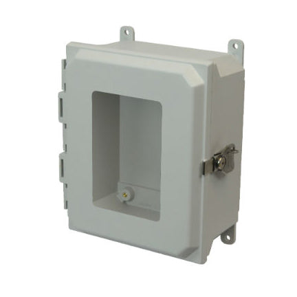 AMU1084TW 10x8x4 NEMA 4X Fiberglass Enclosure w/ Twist Latch Hinged Cover Window Foot Mount