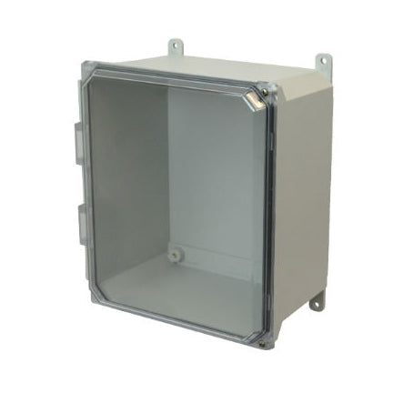 AMU1206CCH 12x10x6 NEMA 4X Fiberglass Enclosure w/ Clear Hinged Screw Cover Foot Mount
