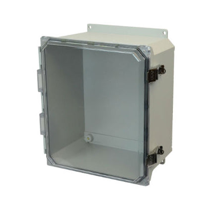 AMU1206CCLF 12x10x6 NEMA 4X Fiberglass Enclosure w/ Quick-Release Latch Clear Hinged Cover Flange Mount