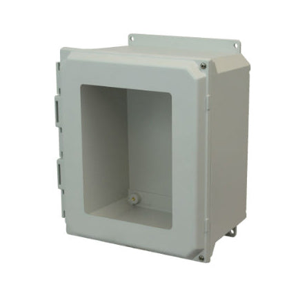 AMU1206HWF 12x10x6 NEMA 4X Fiberglass Enclosure w/ Hinged Screw Cover Window Flange Mount