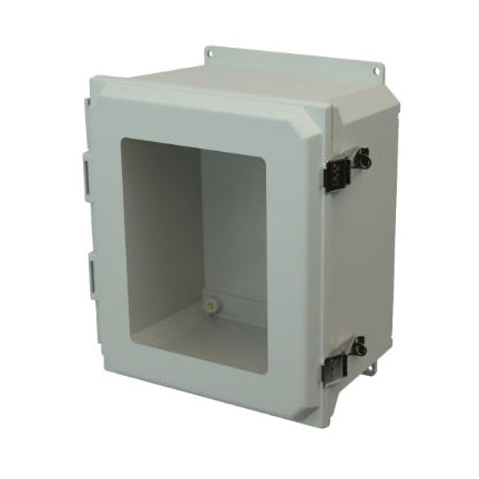 AMU1426LWF 14x12x6 NEMA 4X Fiberglass Enclosure w/ Quick-Release Latch Hinged Cover Window Flange Mount