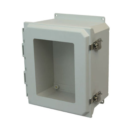 AMU1648TWF 16x14x8 NEMA 4X Fiberglass Enclosure w/ Twist Latch Hinged Cover Window Flange Mount