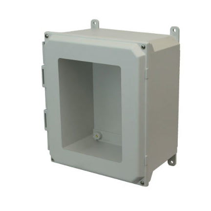 AMU1860W 16x14x8 NEMA 4X Fiberglass Enclosure w/ Lift-Off Screw Cover Window Foot Mount