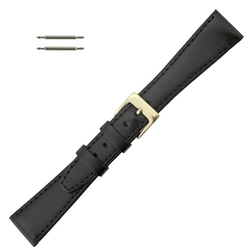 Leather Watch Band 17MM Flat Black Classic Calf7 1/2 Inch Length