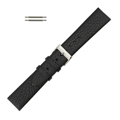 16mm Leather Watch Band Black Crushed Calf 7 1/2Inch Length