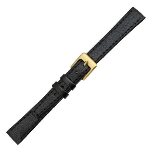 12 mm Buffalo Grain Black Open End Clip On Leather Watch Band 6 1/2 Inch Length