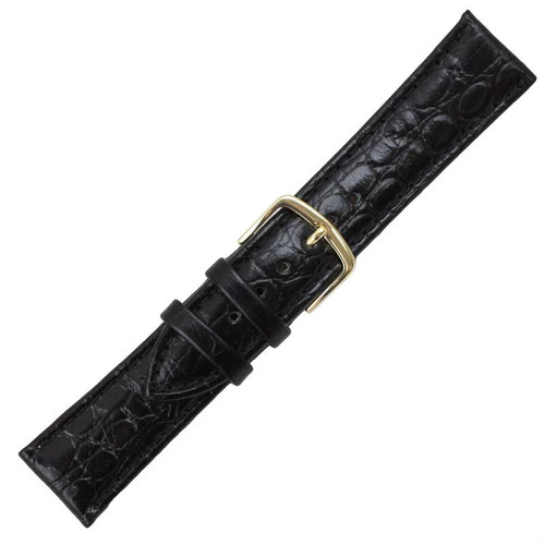 Hadley Roma Black 20mm Croco Grain Padded Stitched Watch Strap 8 Inch Length
