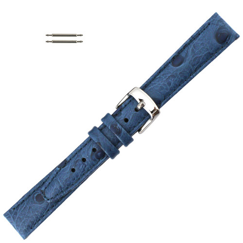 Ostrich Grain 16mm Blue Leather Watch Strap 7 3/8 Inch Length
