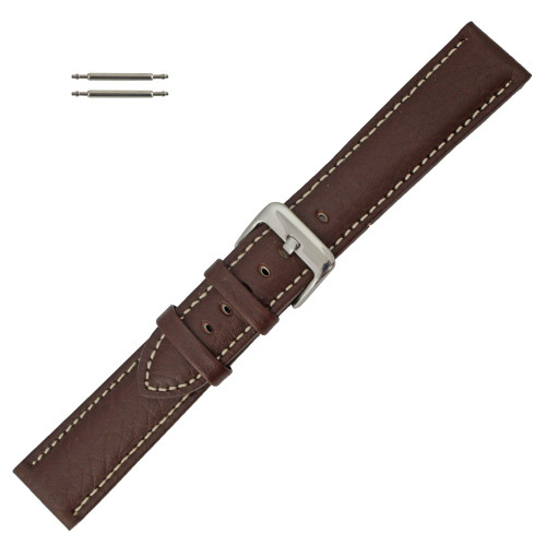 Hadley Roma Leather Watch Band 24mm Brown Leather Buffalo Chronograph Grain 8 3/8 Inch Length