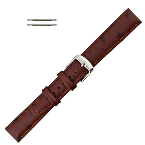 Ostrich Grain 16mm Reddish Brown Leather Watch Strap 7 3/8 Inch Length
