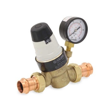3/4" Press Union, PresCal Pressure Reducing Valve w/ Gauge, 15-90 psi (Lead-Free)