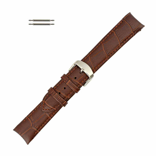 Brown Leather Watch Band 20mm Curved AlligatorGrain 8 Inch Length
