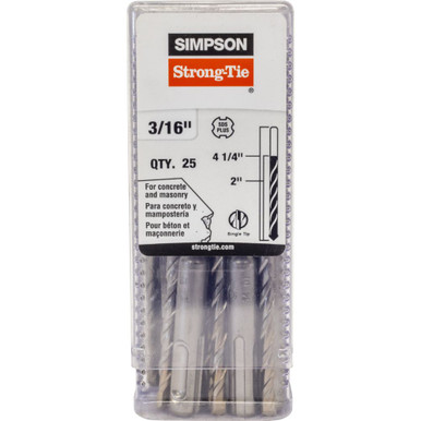 Opens dialog Simpson Strong-Tie MDPL01804-R25 - SDS-Plus Carbide Bit Bulk 3/16" x 2" x 4" 25ct