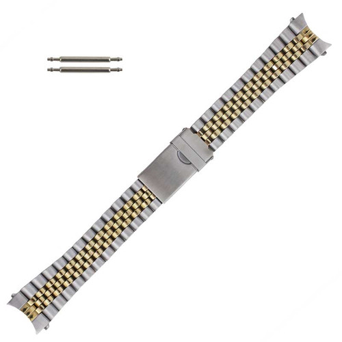 Two Tone Metal Watch Band with Curved Ends 18-20 MM