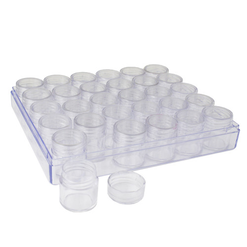 Clear Plastic Organizer Box with30 Round Storage Jars