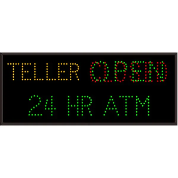 Signal-Tech 28658 TCL1434AGRG-C836 TELLER | OPEN | CLOSED | 24 HR ATM Outdoor Blank-out LED Direct-view Sign