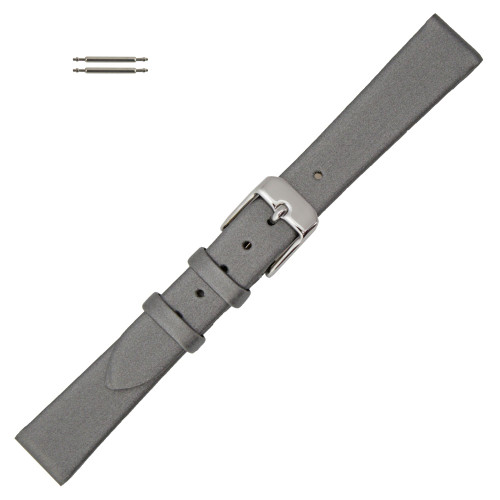 Hadley Roma 14mm Silver Grey Leather Watch Band Satin Finish Calf 6 5/8 Inch Length