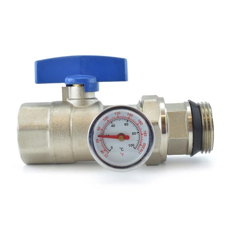 Manifold Ball Valve w/ Temperature Gauge (blue handle)