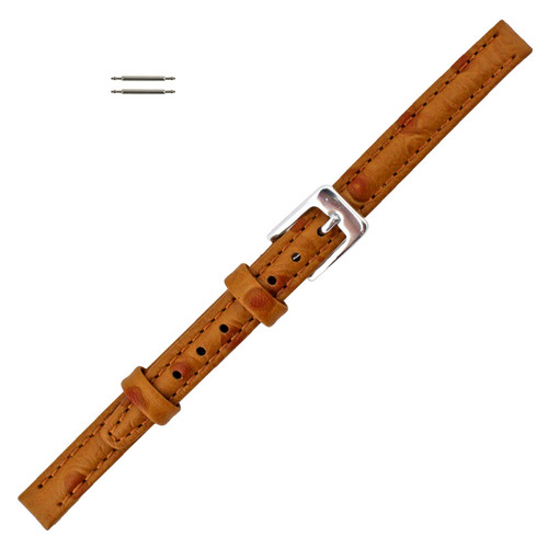 Ostrich Grain 12mm Tan Leather Watch Strap 6 7/8 Inch Length