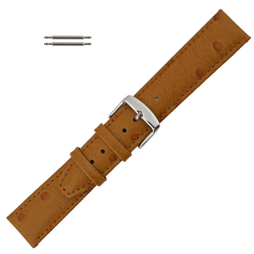 Ostrich Grain 20mm Tan Leather Watch Strap 7 3/8 Inch Length