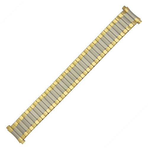 Two Tone Metal Expansion 6 1/2 to 9 Inch Length Watch Band With Curved Expandable Ends to Fit 18 to 22mm