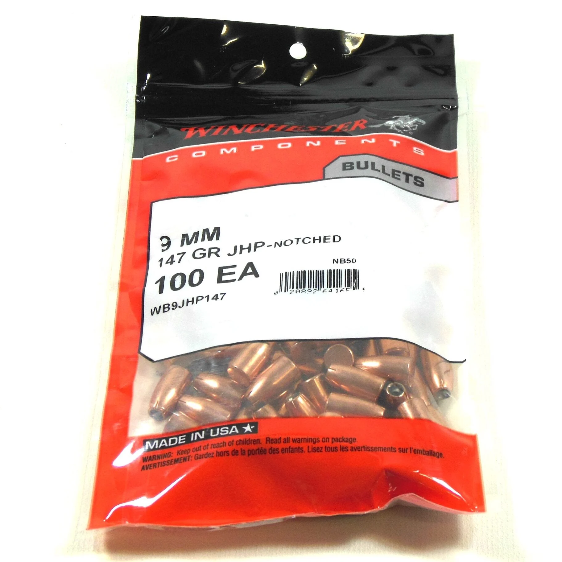 Winchester .355 Diameter 147 Grain Jacketed Hollow Point 100 Count Bullets
